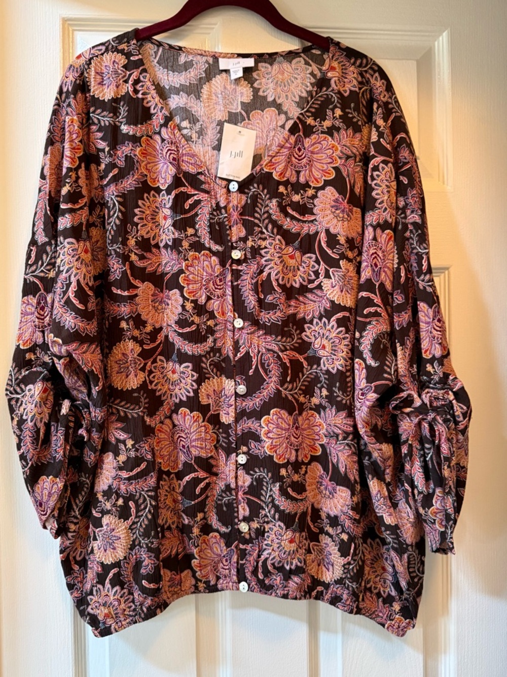 J JILL Printed Crinkle Textured Top-Size XL